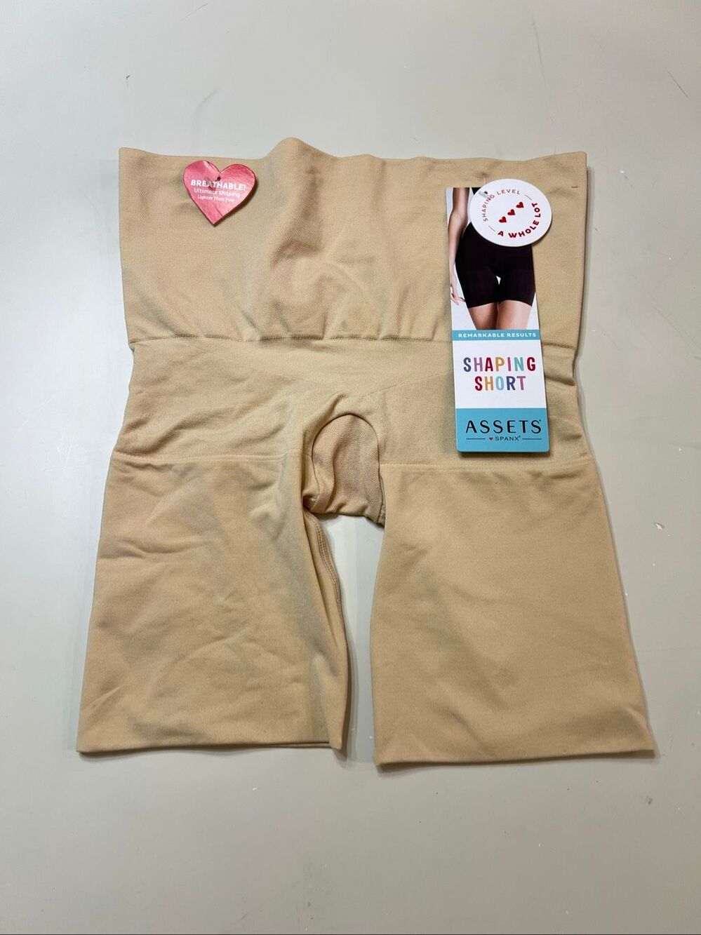 Assets by Spanx Remarkable Results High-Waist Shaping Shorts Beige Medium NWT